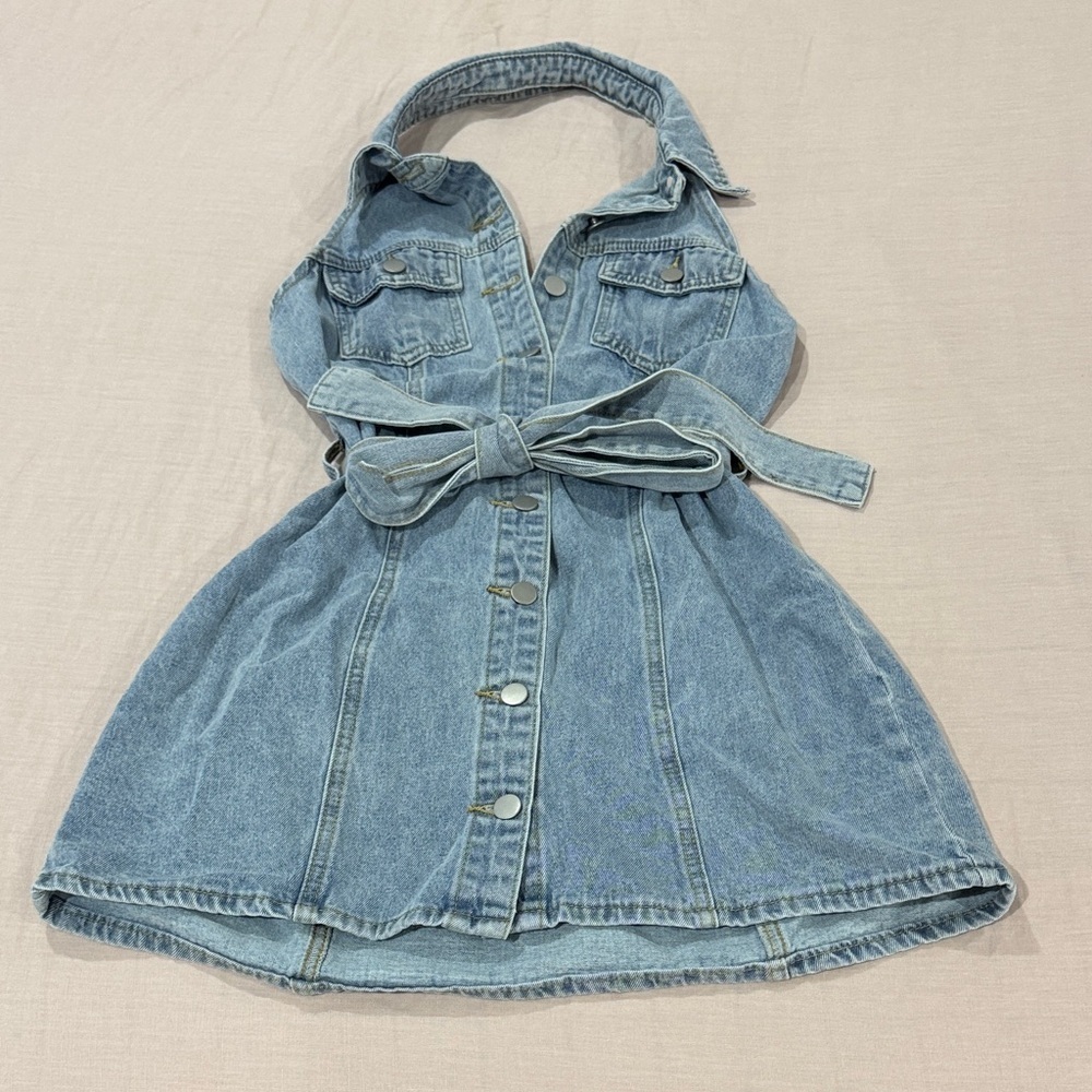 SHEIN Light Blue Denim Belted Mini Dress NWOT